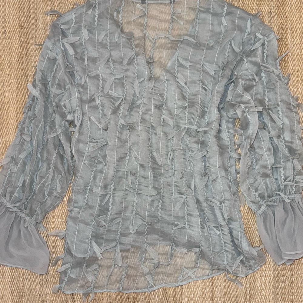 Zara White Ruffled Blouse - Picture 6 of 9